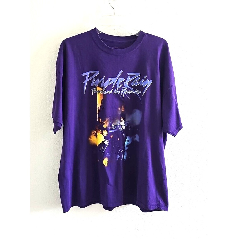 Prince Purple Rain T-Shirt 2XL Adult Short Sleeve Graphic Rock Band Tee Crewneck